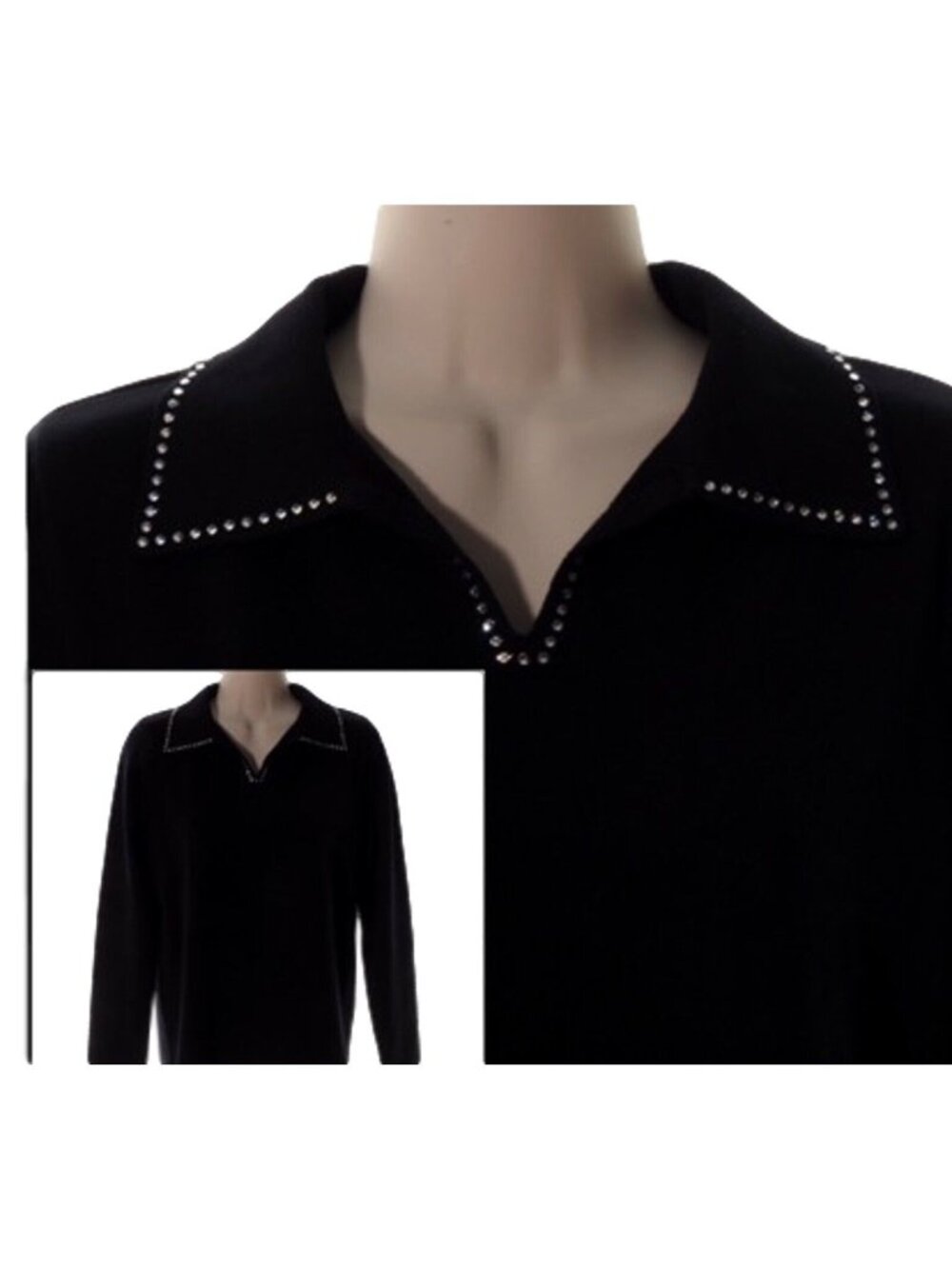 Christine Alexander Womens Sweater SIze S Swarovski Crystals Black V Neck